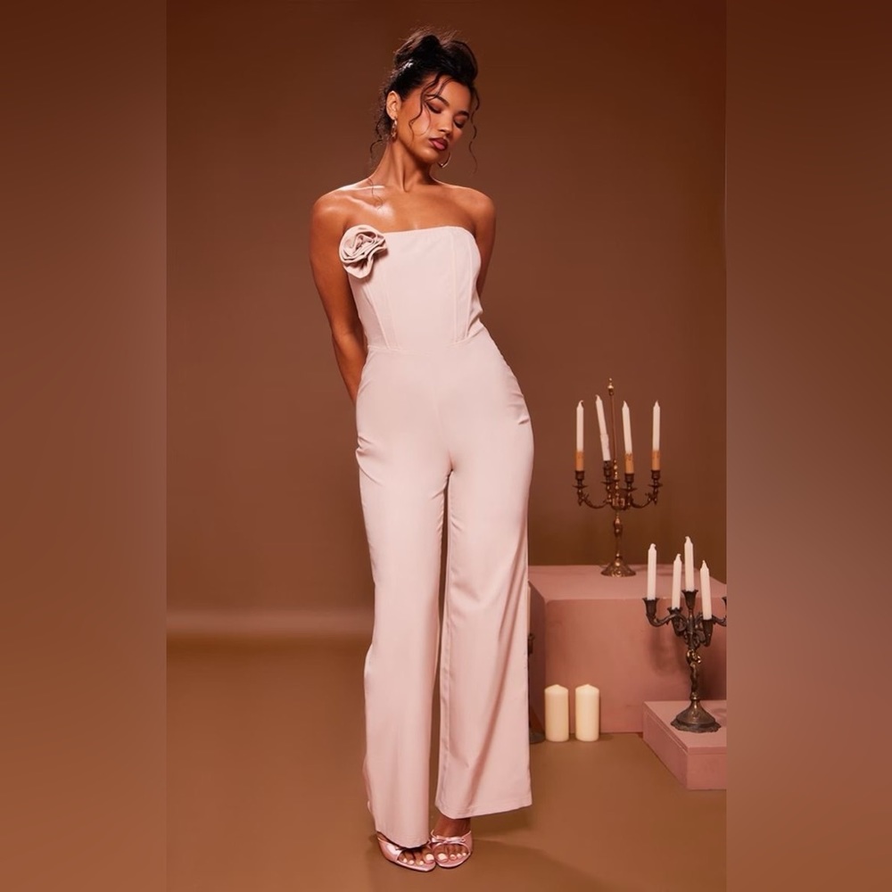 Corsage rose detail strapless jumpsuit